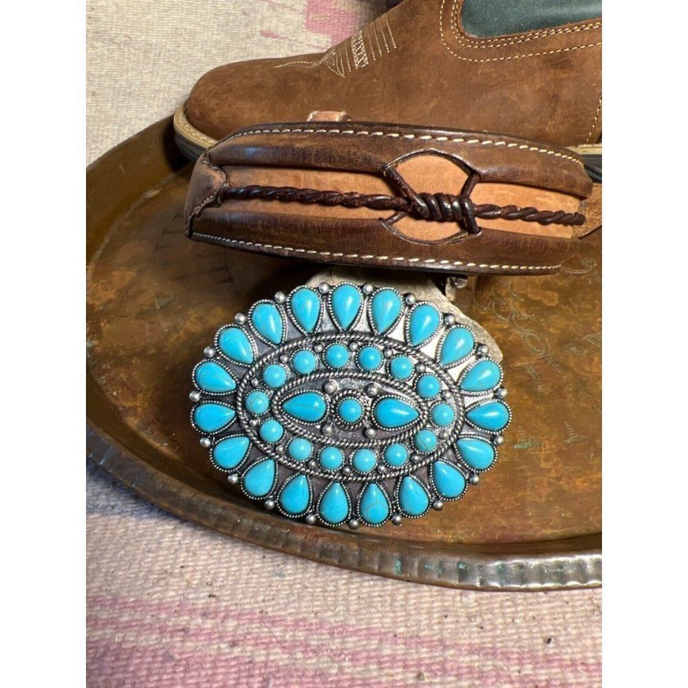 TURQUOISE CONCH WESTERN SILVER BELT ADJUSTABLE BUCKLE MEN WOMEN Father’s Day dad - Picture 8 of 10
